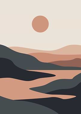 Abstract Landscape with Sun and River