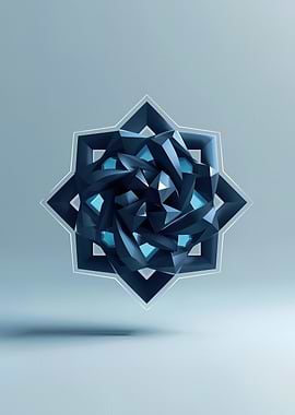 Floating Geometric Star — Blue 3D Polygonal Mandala