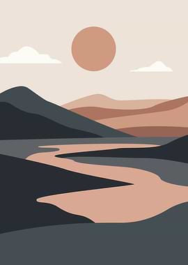 Abstract Landscape with River and Sun