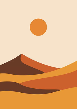 Minimalist Desert Landscape with Sun