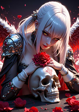 Gothic Angel with Skull and Rose