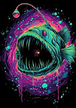 Anglerfish with Neon Background
