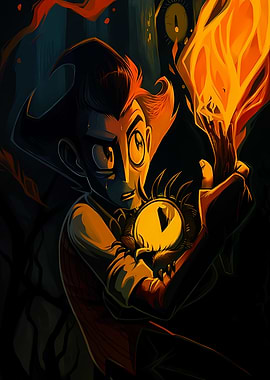 Wilson Holding a Fire Staff and Eye Orb