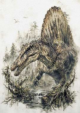 Spinosaurus in a Misty Forest