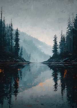 Misty Mountain Lake Reflection