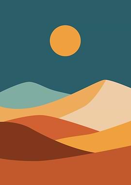 Abstract Desert Landscape with Sun