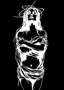 White Figure with Halo on Black