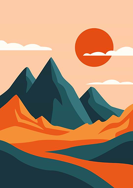 Minimalist Mountain Landscape with Sun