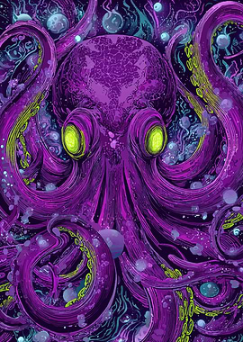 Psychedelic Purple Octopus in Space