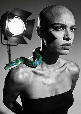 Bald Woman with Green Snake
