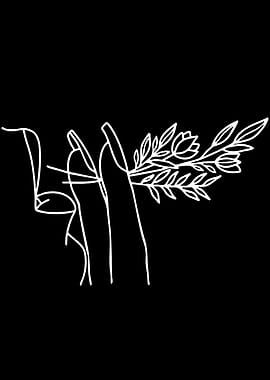 Minimalist Hand Holding Flowers Line Art
