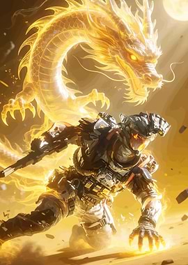 Astronaut and Golden Dragon