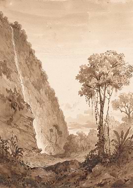 Waterfall and Tropical Landscape