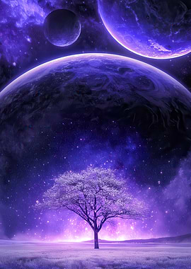 Alien Tree Under Purple Planets