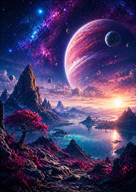 Planet Landscape with Nebula