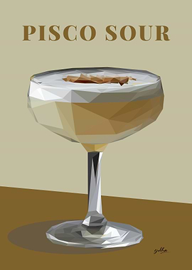 Low Poly Pisco Sour Cocktail Illustrations
