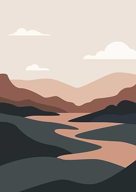 Abstract Mountain Landscape with River