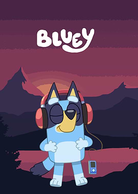 Bluey Listening to Music at Sunset
