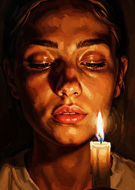 Woman illuminated by candlelight