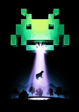 Space Invader Abducts Cow