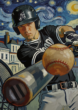 Baseball Player in Starry Night Style