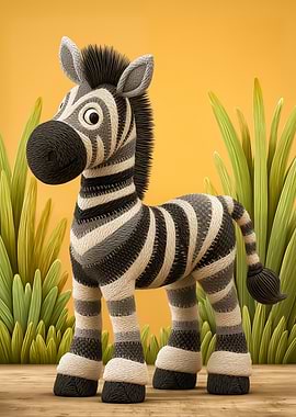Cute Stuffed Zebra Toy in Grass