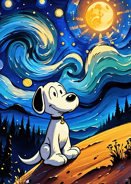 Snoopy under a Starry Night Sky