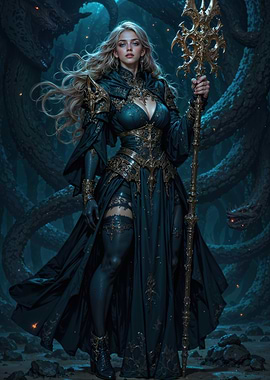 Fantasy Sorceress with Golden Staff