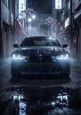 BMW M4 in Rainy Tokyo Alley