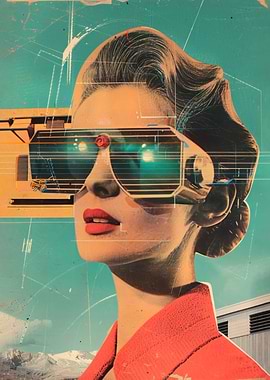 Retro-futuristic woman with VR goggles