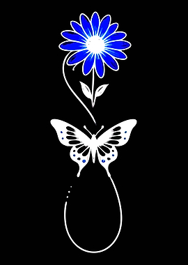 Blue Flower and Butterfly Infinity Symbol