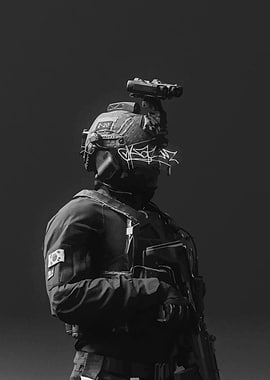 Soldier with Korean Flag and Tactical Gear