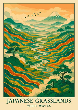 Japanese Grasslands with Waves