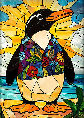 Stained Glass Penguin in Hawaiian