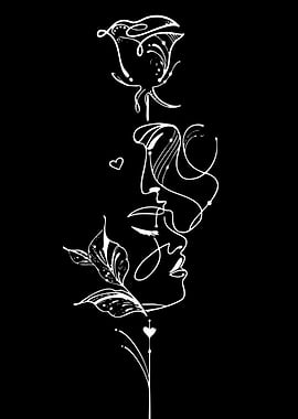 Abstract Rose and Faces Line Art