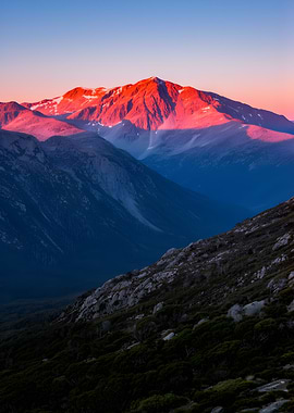 Sunrise over snow-capped mountains