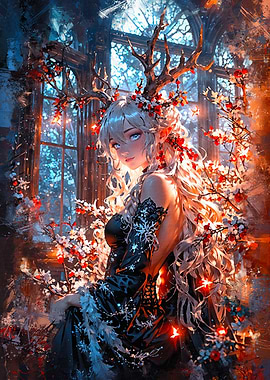 Enchanting Elf with Antlers and Flowers