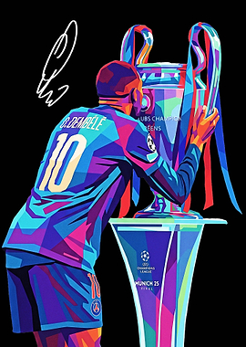 Dembele kissing the Champions League trophy