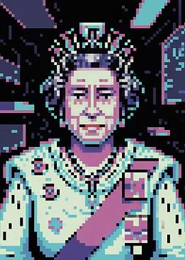 Cyber Pixelated Queen Elizabeth II Portrait