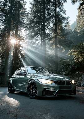 Green BMW M3 in Forest