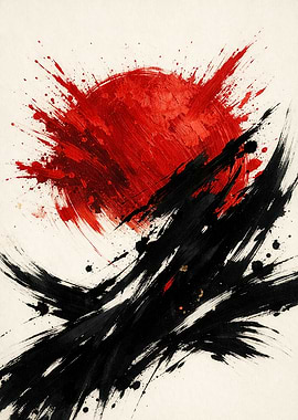 Abstract Japanese Sun Ink Art – Bold Minimalist Wall Art