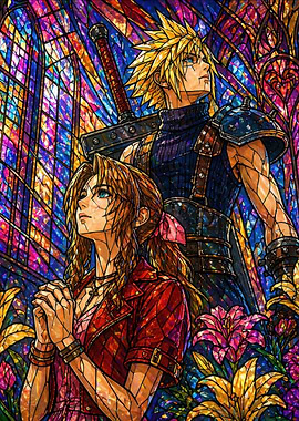 Cloud and Aerith Stained Glass Art