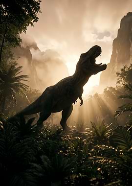 Tyrannosaurus Rex Roaring in Jungle