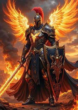 Fiery Knight with Phoenix Wings
