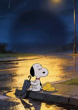 Snoopy and Woodstock in the Rain