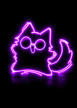 Neon Cat with Glasses