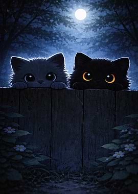 Two Kittens Peeking Over a Fence