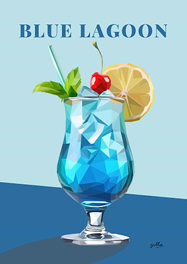 Low Poly Blue Lagoon Cocktail Illustrations