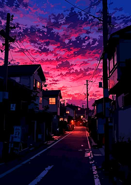 Anime Sunset Street Scene
