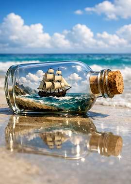 Ship in a Bottle on a Beach